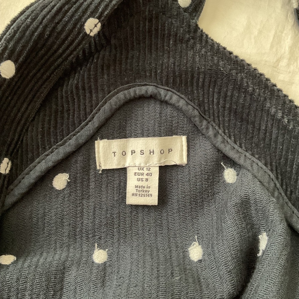 Topshop Black Polka Dot Corduroy Pinafore Overall Dress Women 8 Retro Schoolgirl - Picture 13 of 16